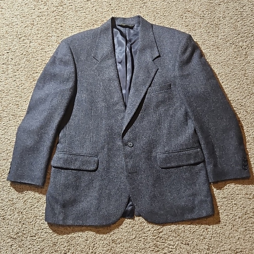 American‎ Trend Blazer Mens 42R Wool Sport Coat Houndstooth Blue Gray